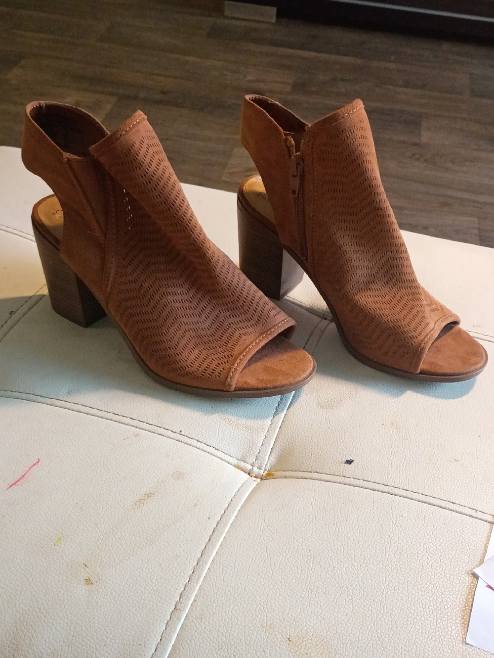 Time and Tru Perforated Open-Toe Block Heel Sandals - Brown